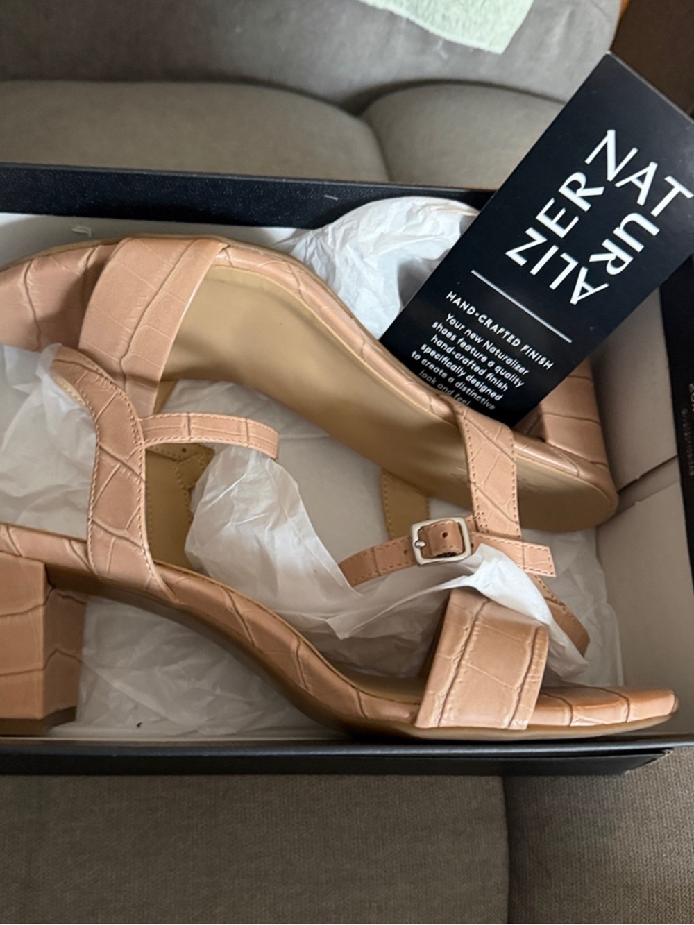 Naturalizer Nude Croc-Embossed Ankle-Strap Heels 8.5 Wide